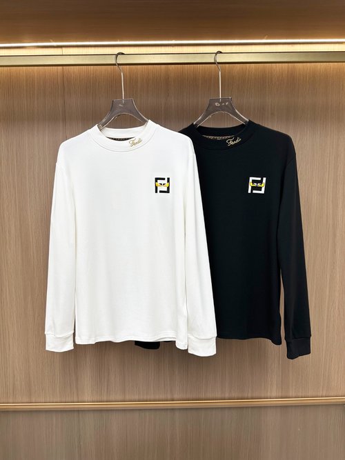 Fendi Double F Embroidered Round Neck T-Shirt