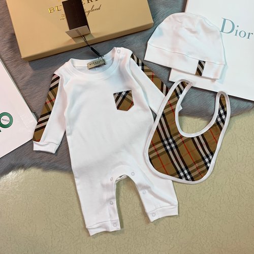 Burberry Unisex Baby 3-Piece Romper Set, Eco Print, Cotton, Easy Wear