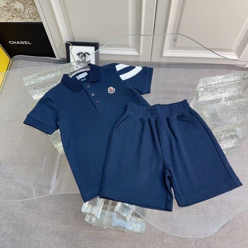 Moncler Kids Cotton Piqué Striped Set with Embroidery & Buttons