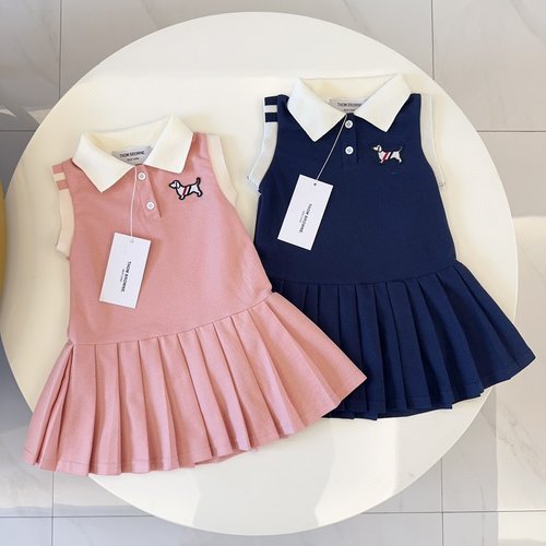 Thom Bn Premium Girls Polo Collar Cotton Dress (Pink & Navy)