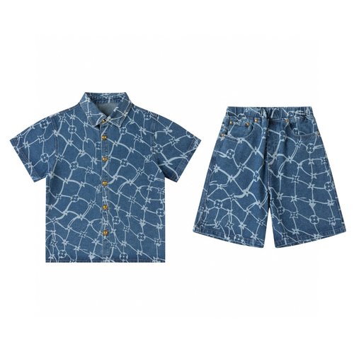 LV Kids Denim Set with Monogram Print