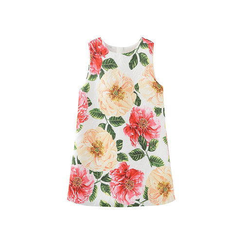 D & G Premium Girls Peony Print Pinafore Dress