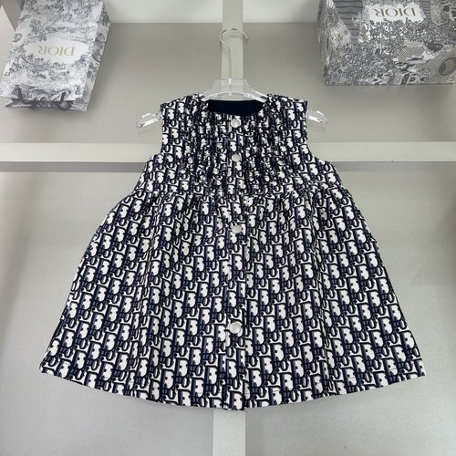 Dior Girls Cotton Sleeveless Dress with Letter Print