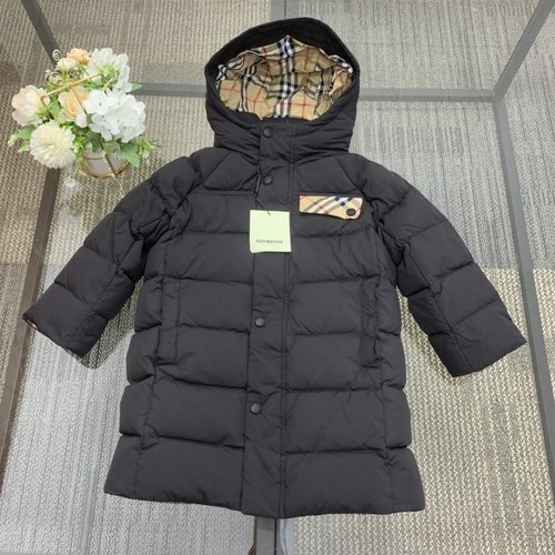 Burberry Unisex Kids Hooded Down Jacket Striped Metal Buttons