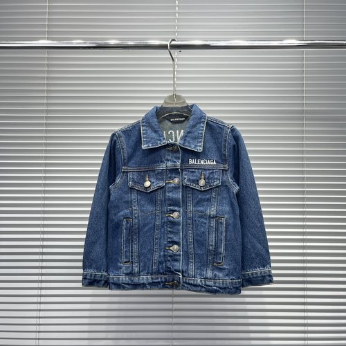 Balenciaga Boys & Girls Denim Jacket Logo Embroidery Vintage Wash 