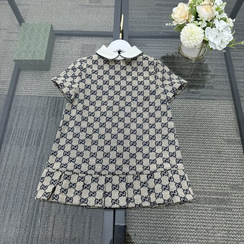 Gucci Girls Classic Jacquard Logo Ruffled Collar Dress