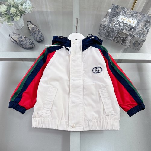 Gucci Kids Hooded Windbreaker with 3D Embroidery & Water-Resistant Fabric