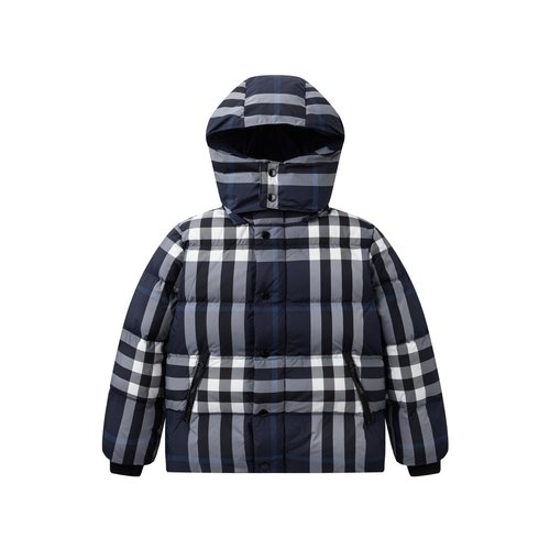 Burberry Kids Plaid Puffer Jacket Detachable Hood Loose Fit 