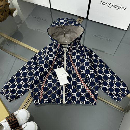 Gucci Unisex Kids Hooded Zip Jacket Retro Jacquard Woven Cotton 