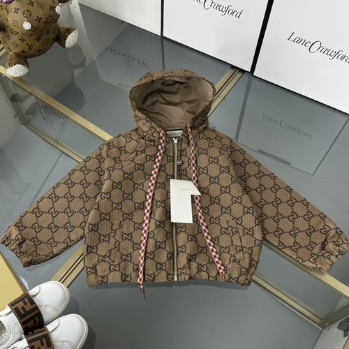 Gucci Unisex Kids Hooded Zip Jacket Vintage Jacquard Woven Cotton