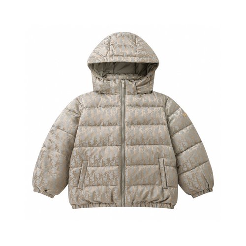 Dior Kids Lightweight Down Jacket Detachable Hood Classic Pattern 