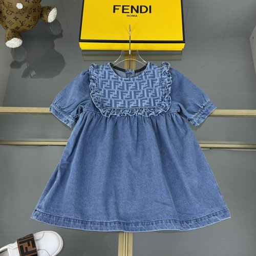 Fendi Girls Premium Combed Cotton Dress with FF Print & Tassels