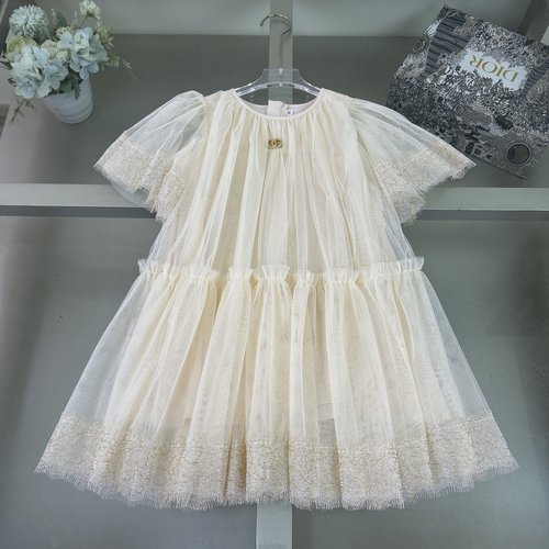 D & G Girls Lace Embroidered Cotton-Lined Dress Comfortable & Pretty