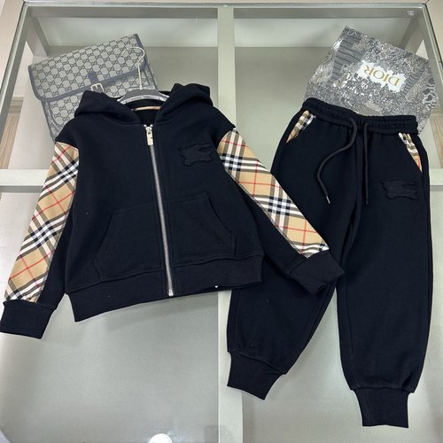 Burberry Kids Cotton Set with Checkered Side Panels 