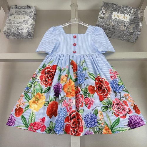 D & G Girls Vibrant Floral Print Dress - Cotton Woven & Linen