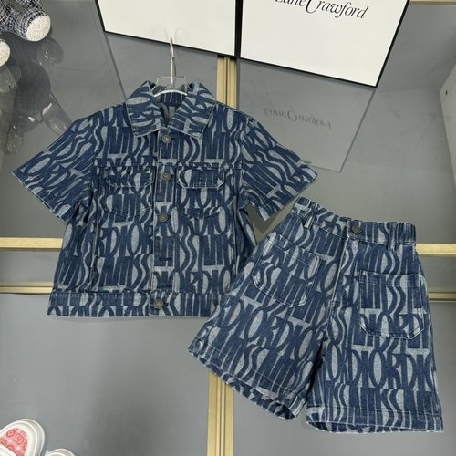 Dior Unisex Kids Comfortable Stylish Jacquard Washed Denim Set