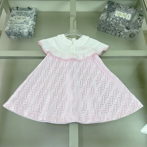 Fendi Girls Heavy Embroidered Dress, Comfortable & Stylish 