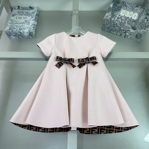 Fendi Girls High-End Letter Print Air Cotton Dress with Removable Bow
