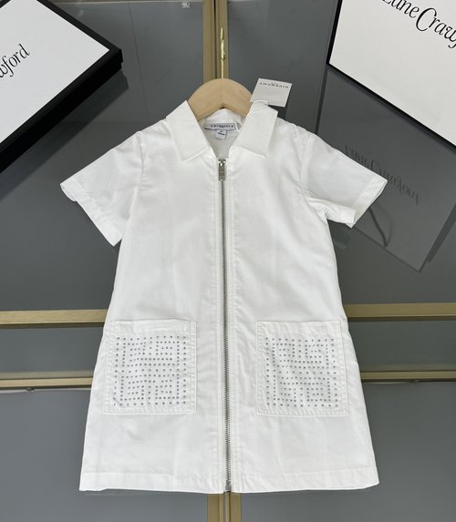 Givenchy Girls A-line Dress White Cotton Woven With Rhinestones Comfortable Stylish
