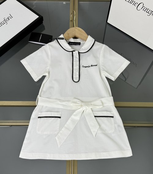 Armani Girls A-line cotton dress, solid color with matching belt 