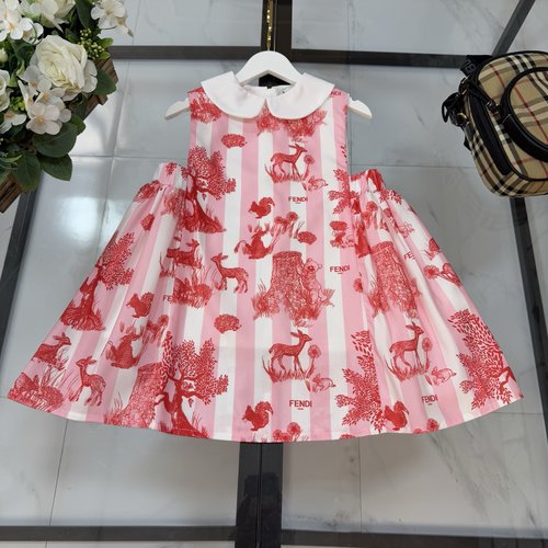 Fendi Girls Double-Layer Dress with Animal Print & Cotton Lining