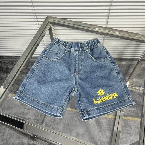 Balenciaga Kids Blue Washed Jeans with Yellow Logo Embroidery