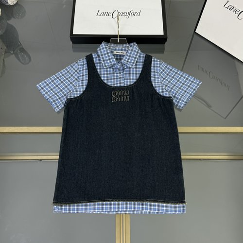Miu Miu Girls Denim Fake Two-Piece Short Sleeve Dress 