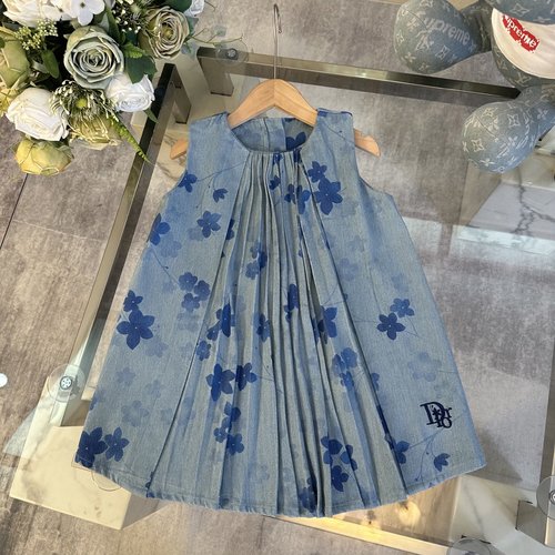 Dior Comfortable Girls Denim Dress with Watercolor Print