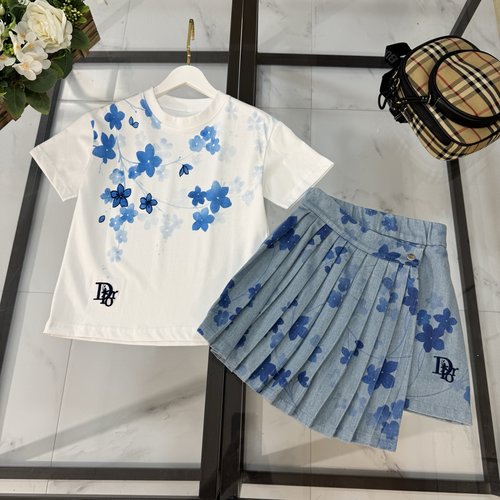 D & G Girls High-End Skirt Set with Ink Print Denim
