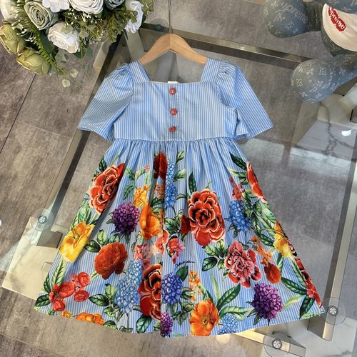 Fendi Girls Floral Print Dress with Custom Cotton Woven & Linen Outer 