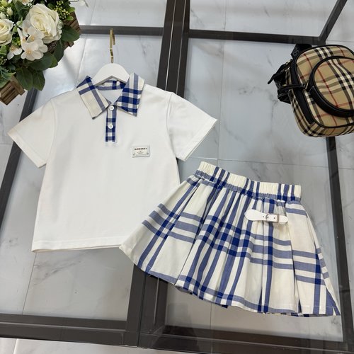 Burberry Girls Preppy Plaid Patchwork T-Shirt & Pleated Skirt Set