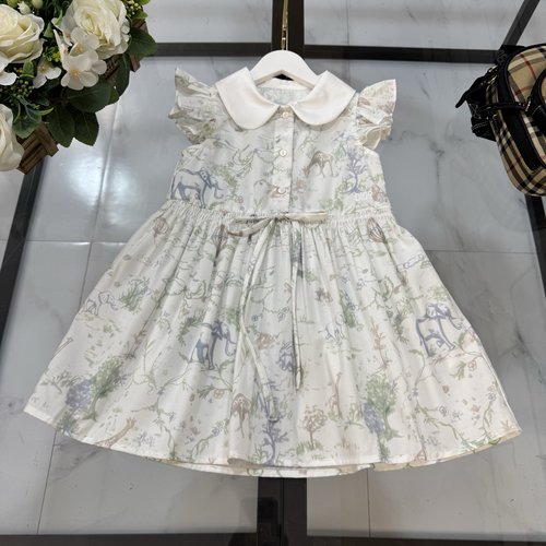 Dior Girls Toile de Jouy Print Cotton Dress 