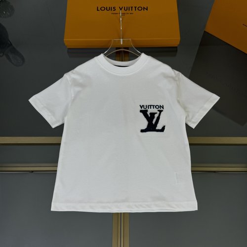 LV Unisex Kids Cotton T-Shirt with Heavy Flocked Letters 