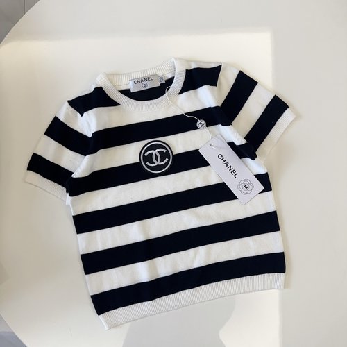 Chanel Girls High-End Striped Knit Sweater 