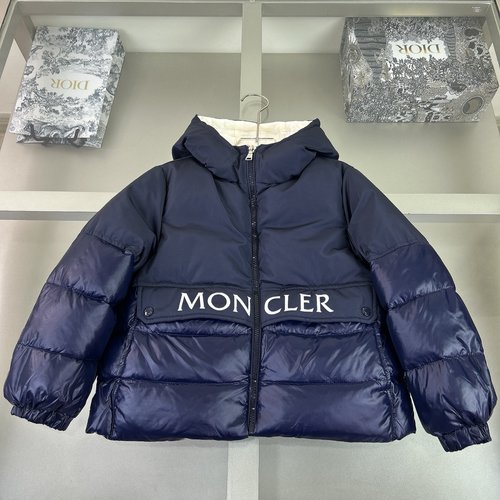 Moncler Unisex Kids A-Line Down Jacket with Zip Logo