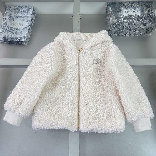 Dior Girls Lambswool Coat with Silver Embroidery