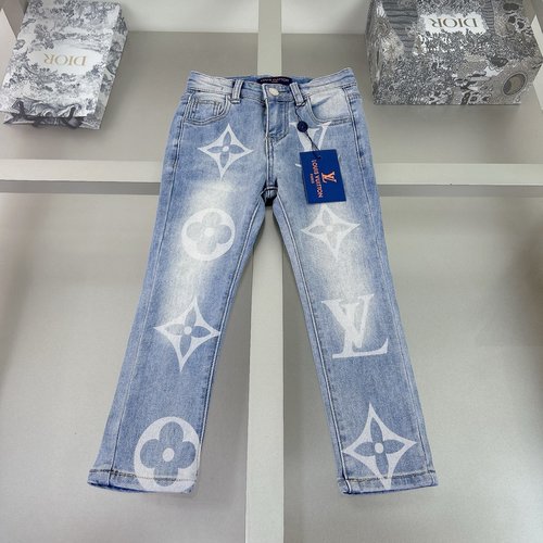 LV Kids Unisex Denim Jeans, Washed Fabric & Custom Details