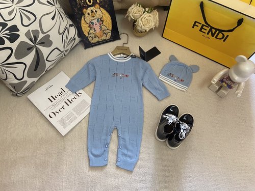 Fendi Unisex Baby Knit 2-Piece Set: Romper & Hat, Open-Crotch, Soft Cotton