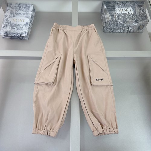 Kenzo Kids Cargo Pants Khaki Big Side Pockets Tiger Patch Elastic Waist Cuffed 