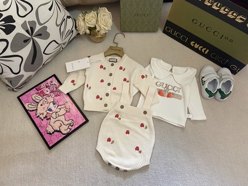 Gucci Toddler Girls 3-Piece Knit Romper Set, A-Class Soft Cotton