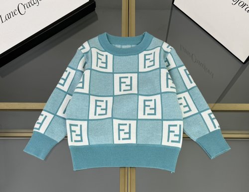 Fendi High-End Kids Cotton Blend Jacquard Sweater for Boys & Girls