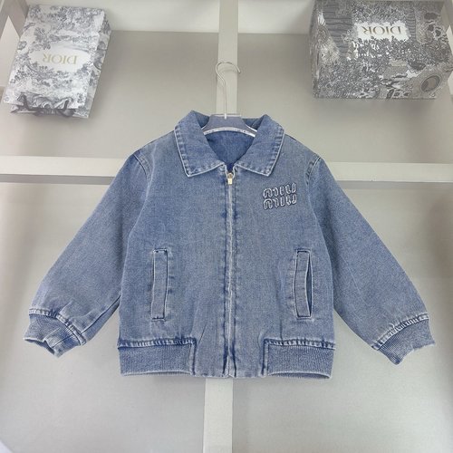 Miu Miu Unisex Kids Denim Jacket with Applique & Washed Blue 