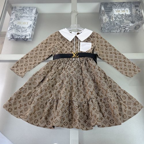 LV Girls Dress with Belt & Letter Print, Stylish & Comfortable 