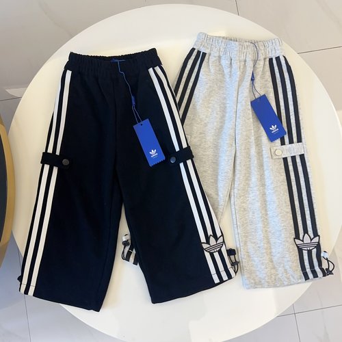 Adidas Unisex Kids Wide-Leg Sweatpants Cotton Fleece Adjustable Cuffs 