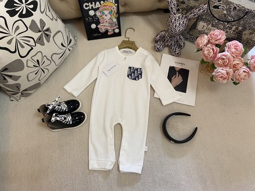Dior Unisex Baby Romper, A-Class Cotton, White & Navy