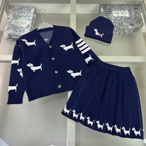 Thom Bn Girls 3-Piece Cashmere Blend Dress Set with Letter Jacquard 