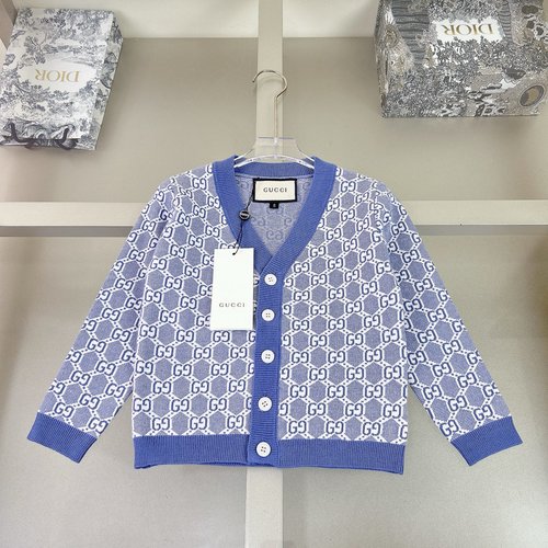 Gucci High-End Soft Unisex Kids Wool Blend Cardigan 