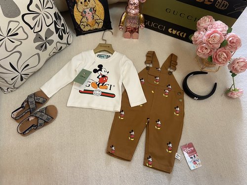 Gucci Baby Unisex Mickey Print Cotton Romper & Overalls Set