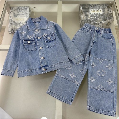 LV Kids Denim Set Washed Blue Imported Jacquard Comfortable Stylish