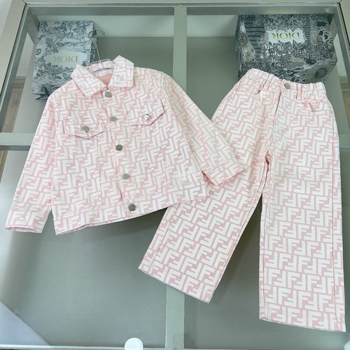 Fendi Premium Kids Denim Set Heavy Wash Custom Buttons